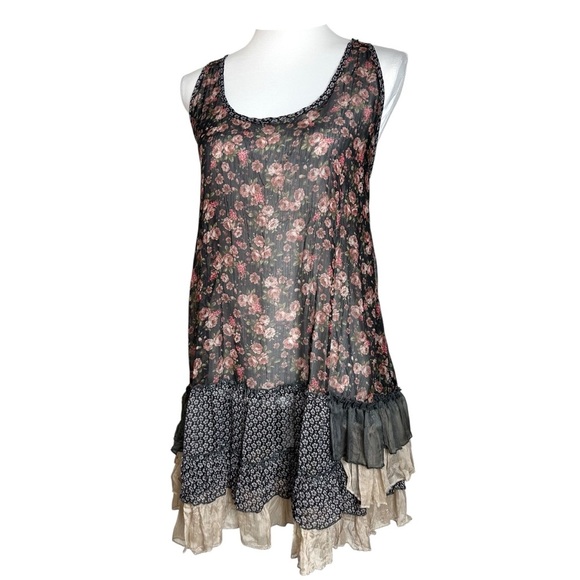Cecico Fairy Dress M Black Pink SHEER Floral Ruffle Whimsigoth Coquette Mini - Picture 4 of 8